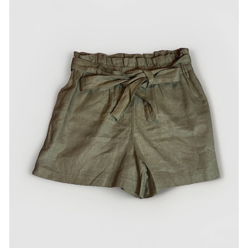 HAVE High Waisted Linen Blend Paper Bag Shorts Size M Tie Waist